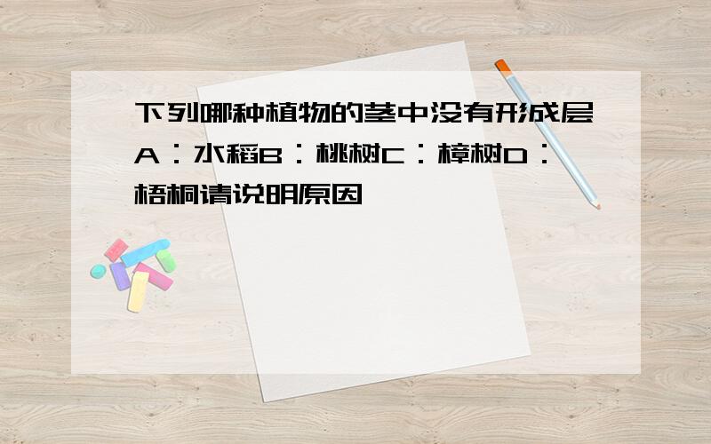 下列哪种植物的茎中没有形成层A：水稻B：桃树C：樟树D：梧桐请说明原因