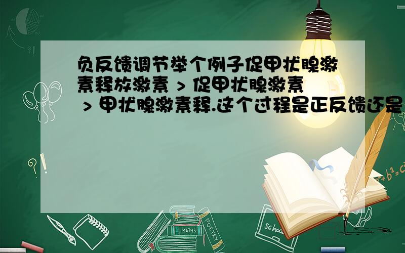 负反馈调节举个例子促甲状腺激素释放激素 > 促甲状腺激素 > 甲状腺激素释.这个过程是正反馈还是负反馈?甲状腺激素释 抑制下丘脑和垂体,又是属于正反馈还是负反馈?我弄不懂正、反馈调