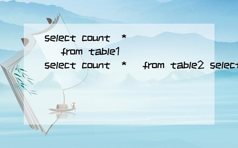 select count(*) from table1 select count(*) from table2 select count(*) from table3我从table1 table2 table3 中 找数据的条数怎样一下子用一条sql语句 算出TABLE1 TABLE2 TABLE3 记录的总和?