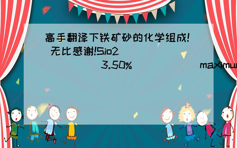 高手翻译下铁矿砂的化学组成! 无比感谢!Sio2              3.50%            maximum.   Rejection above           6.00%就是不明白Rejection above 6%这里怎么翻译! 谢谢!