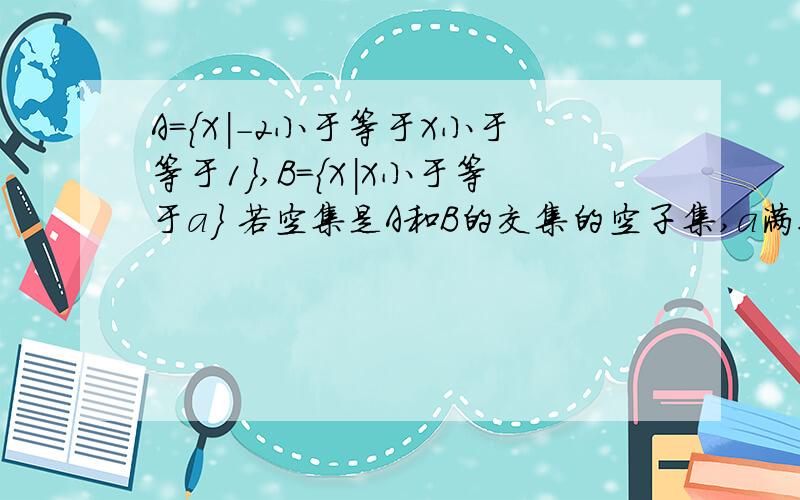 A={X|-2小于等于X小于等于1｝,B={X|X小于等于a} 若空集是A和B的交集的空子集,a满足a满足什么？确定对吗