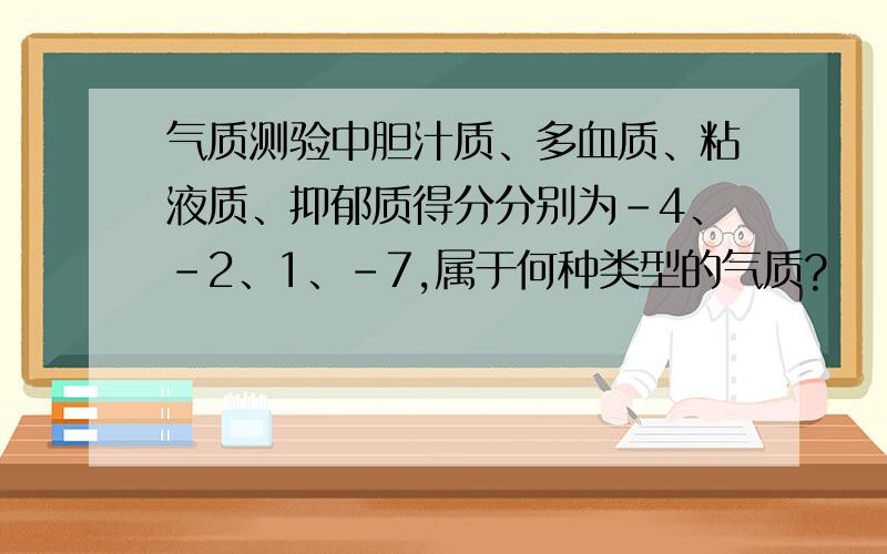 气质测验中胆汁质、多血质、粘液质、抑郁质得分分别为-4、-2、1、-7,属于何种类型的气质?