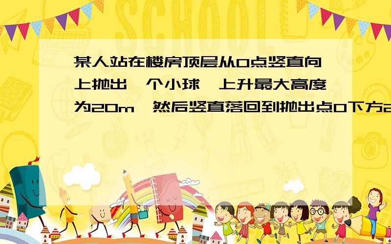 某人站在楼房顶层从O点竖直向上抛出一个小球,上升最大高度为20m,然后竖直落回到抛出点O下方25m处的B点,则小球在从O点到B点的运动过程中通过的路程和位移分别为：A.25m,25mB.65m,25mC.25m,-25mD.65