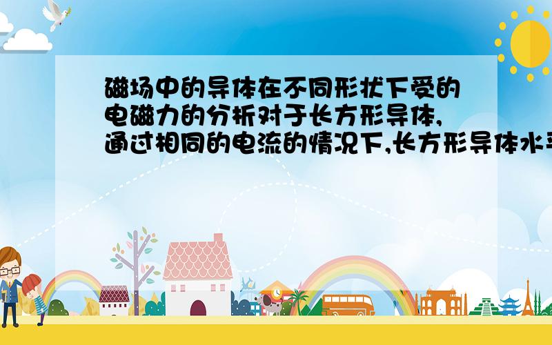 磁场中的导体在不同形状下受的电磁力的分析对于长方形导体,通过相同的电流的情况下,长方形导体水平于磁场放置和竖直于磁场放置,受的电磁力会不会有变化图是导体截面为长方形，电流