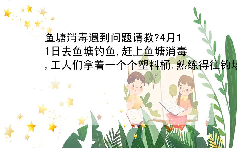 鱼塘消毒遇到问题请教?4月11日去鱼塘钓鱼,赶上鱼塘消毒,工人们拿着一个个塑料桶,熟练得往钓场水面四周和小船在水中央撒白色粉末状消毒药（漂白粉?）该塘水深2.5M,主要鱼种：鲫鱼、鳊鱼