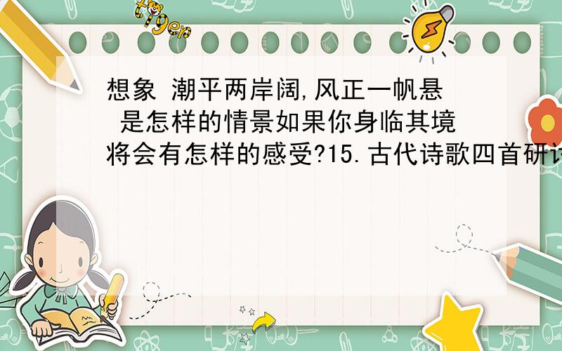 想象 潮平两岸阔,风正一帆悬 是怎样的情景如果你身临其境将会有怎样的感受?15.古代诗歌四首研讨与练习全部的话有加分哦