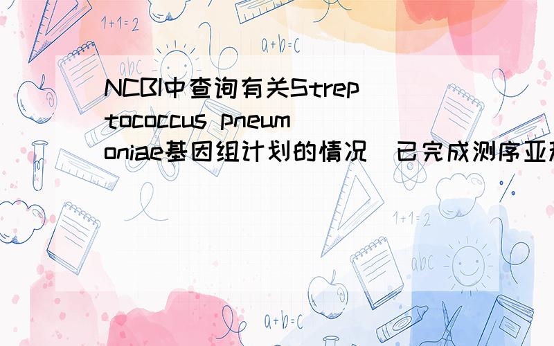 NCBI中查询有关Streptococcus pneumoniae基因组计划的情况（已完成测序亚种的有哪些,它们的基因组大小、基因数目、GC含量、rRNA、tRNA、假基因等情况各自如何?记录查询过程（用图片和文字说明）