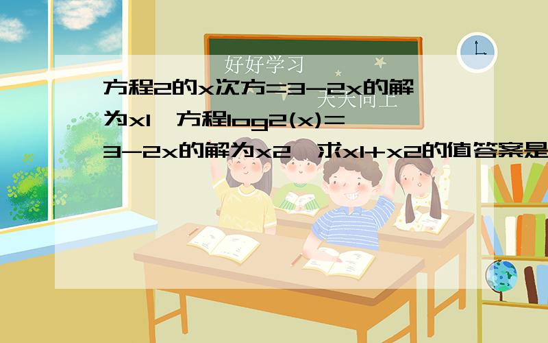 方程2的x次方=3-2x的解为x1,方程log2(x)=3-2x的解为x2,求x1+x2的值答案是3/2,可是我怎么都是2啊?