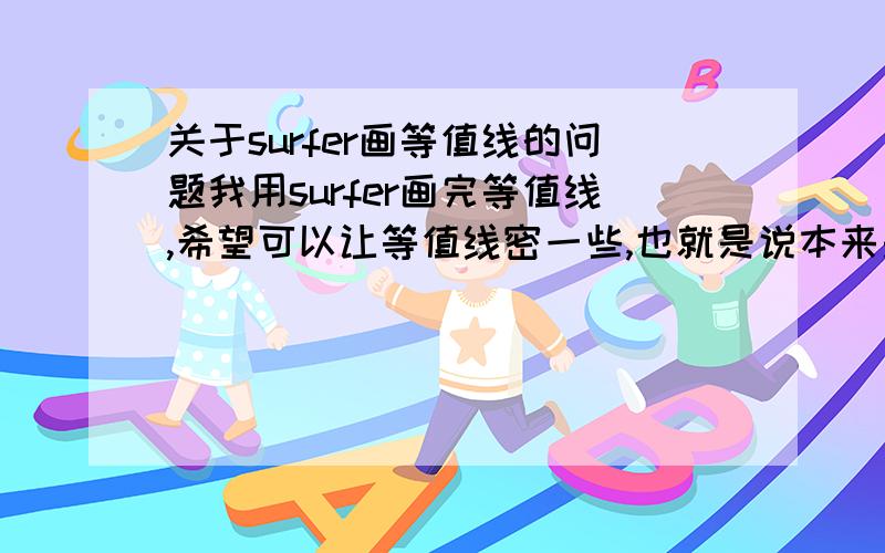 关于surfer画等值线的问题我用surfer画完等值线,希望可以让等值线密一些,也就是说本来是隔50米有一条的线的,现在我想让他密一些.还有就是想请教下,怎么能把等值线画到已有的区域上呢.现