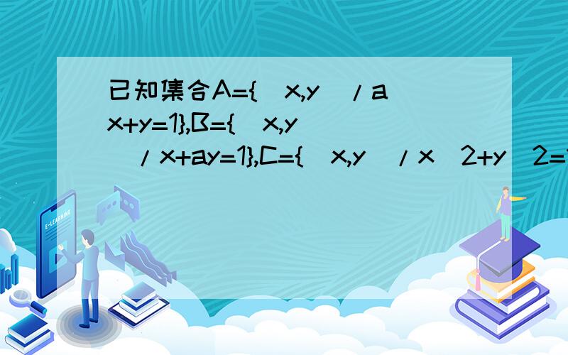 已知集合A={(x,y)/ax+y=1},B={(x,y)/x+ay=1},C={(x,y)/x^2+y^2=1}.若(A交B)并C是由两个元素构成的集合,则实数的a值为