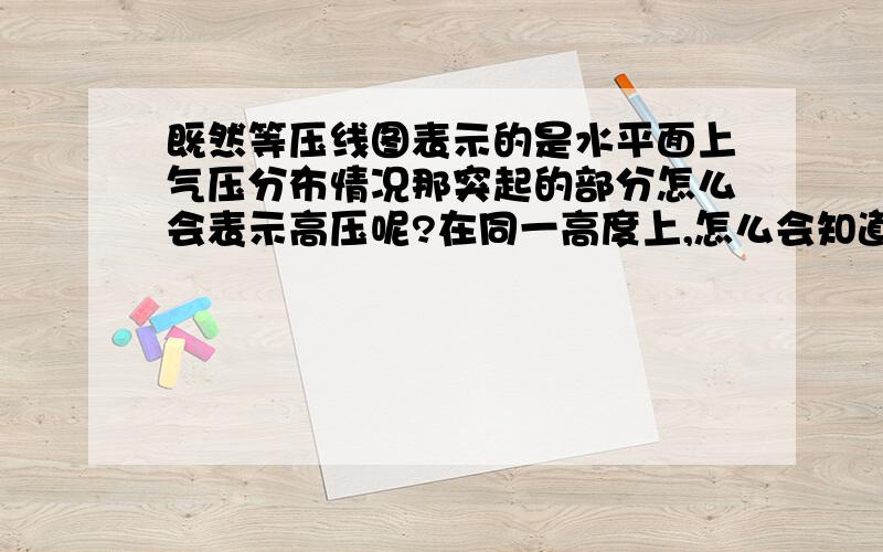 既然等压线图表示的是水平面上气压分布情况那突起的部分怎么会表示高压呢?在同一高度上,怎么会知道这一点气压比四周高呢