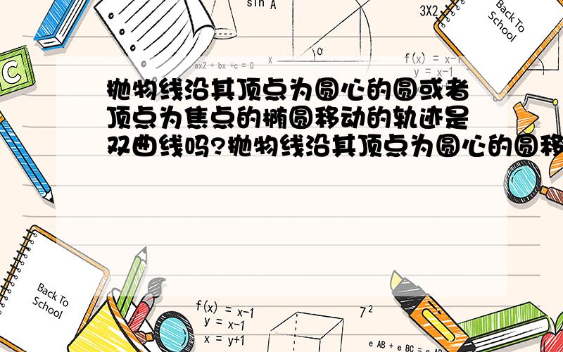 抛物线沿其顶点为圆心的圆或者顶点为焦点的椭圆移动的轨迹是双曲线吗?抛物线沿其顶点为圆心的圆移动的轨迹是双曲线吗?问题的来源是物理关于宇宙速度的推导：“若要摆脱太阳引力的