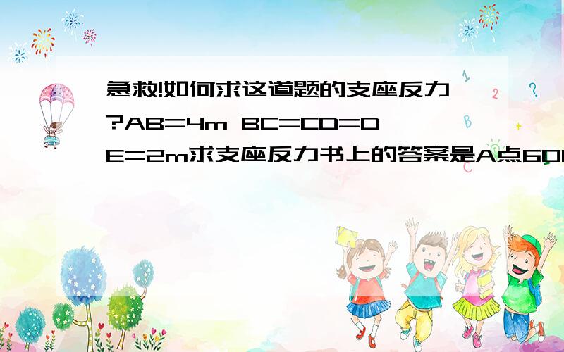 急救!如何求这道题的支座反力?AB=4m BC=CD=DE=2m求支座反力书上的答案是A点60KN B点140KN C点20KN特别是如何求出A点和B点的支座反力的 我是新手,不懂的,虚心求教.哪里不完整?下面有图啊.