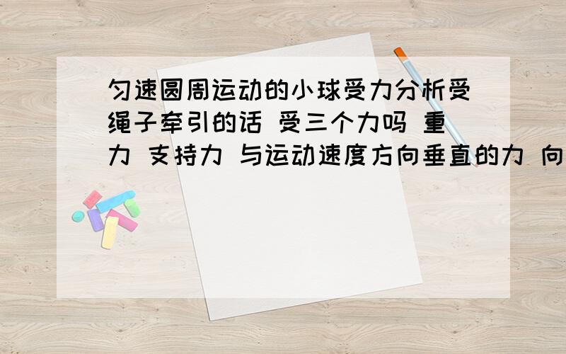 匀速圆周运动的小球受力分析受绳子牵引的话 受三个力吗 重力 支持力 与运动速度方向垂直的力 向心力就是他们的合力