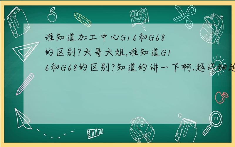 谁知道加工中心G16和G68的区别?大哥大姐,谁知道G16和G68的区别?知道的讲一下啊.越详细越好.叩谢!