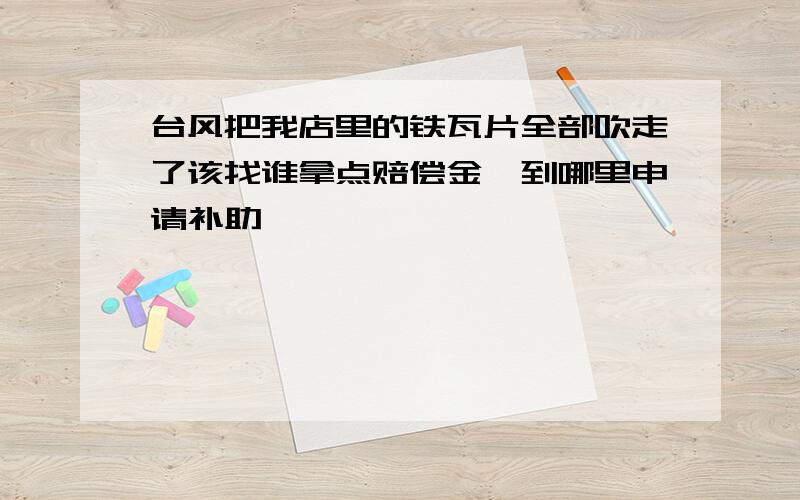 台风把我店里的铁瓦片全部吹走了该找谁拿点赔偿金,到哪里申请补助