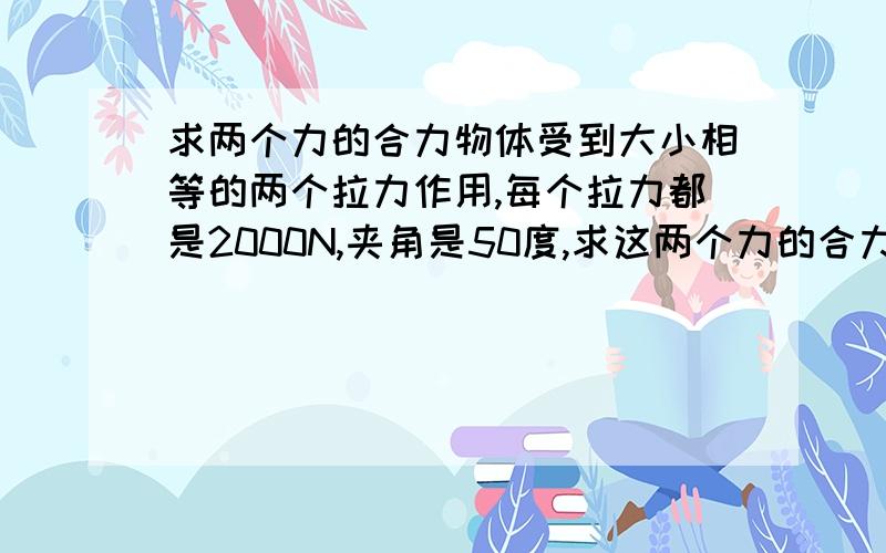 求两个力的合力物体受到大小相等的两个拉力作用,每个拉力都是2000N,夹角是50度,求这两个力的合力.用计算法求解.