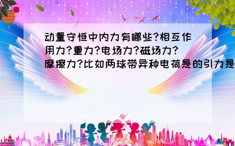 动量守恒中内力有哪些?相互作用力?重力?电场力?磁场力?摩擦力?比如两球带异种电荷是的引力是内力吗