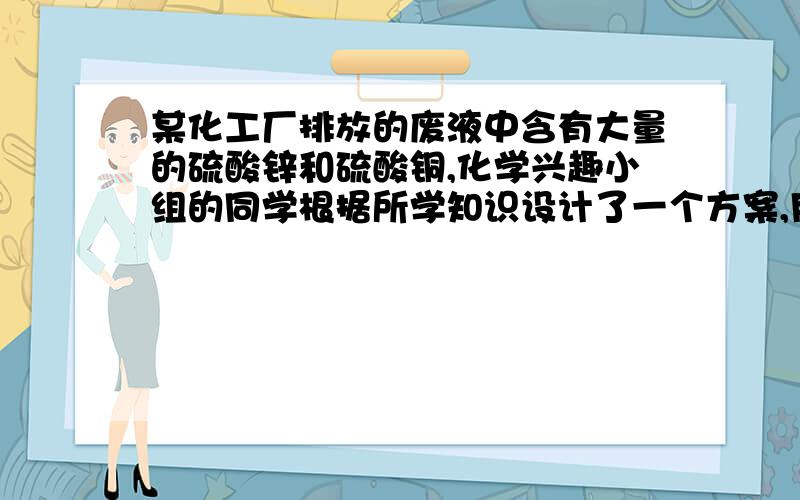 某化工厂排放的废液中含有大量的硫酸锌和硫酸铜,化学兴趣小组的同学根据所学知识设计了一个方案,用来回收金属铜并得到硫酸锌晶体,主要过程如图所示：请回答下列问题：（1）步骤②中