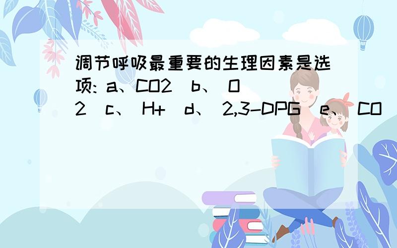 调节呼吸最重要的生理因素是选项: a、CO2  b、 O2  c、 H+  d、 2,3-DPG  e、 CO