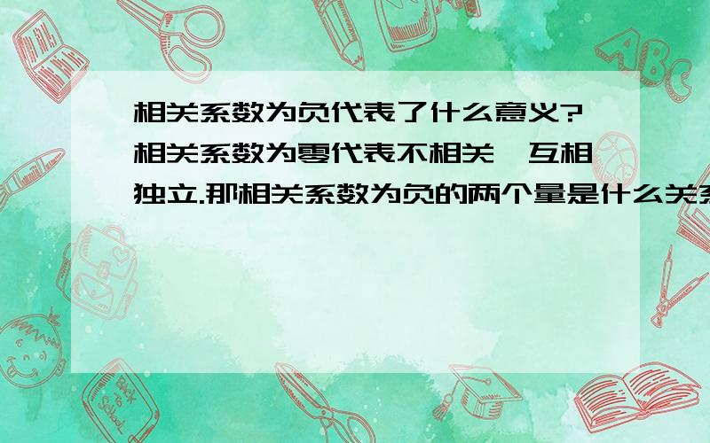 相关系数为负代表了什么意义?相关系数为零代表不相关,互相独立.那相关系数为负的两个量是什么关系?就是说A增大时B减小?