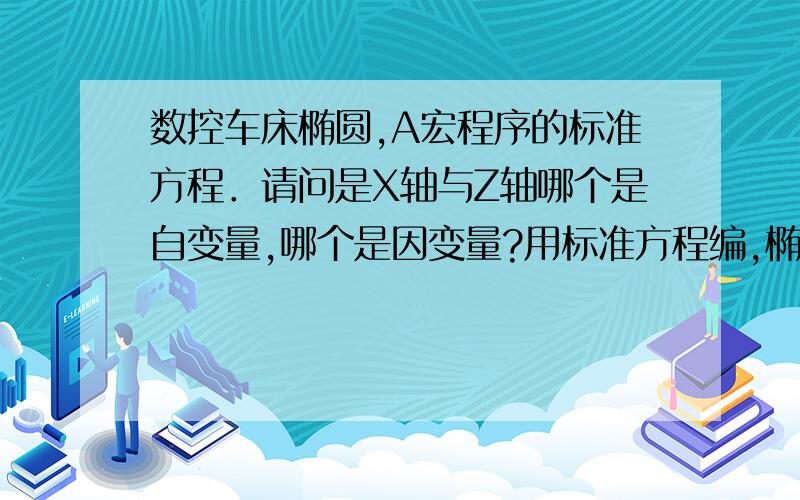 数控车床椭圆,A宏程序的标准方程．请问是X轴与Z轴哪个是自变量,哪个是因变量?用标准方程编,椭圆A宏程序的时候,都是用哪个轴做为变量?求解!liya888168 　同学，我说的是A宏，请不要复制．