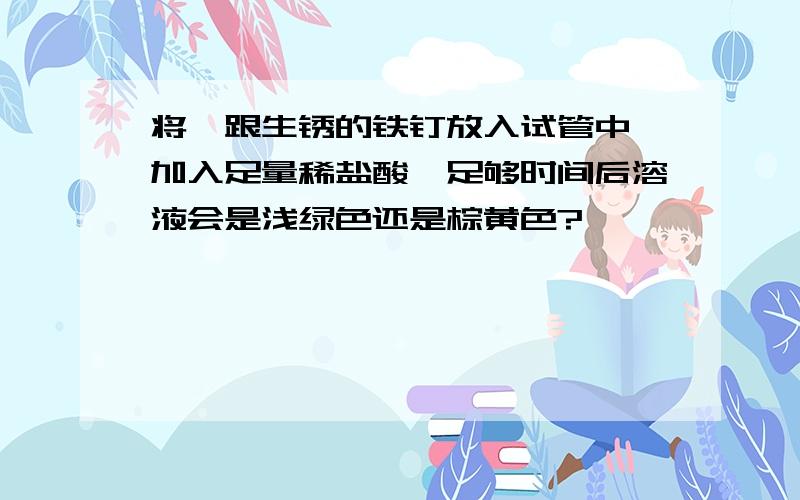 将一跟生锈的铁钉放入试管中,加入足量稀盐酸,足够时间后溶液会是浅绿色还是棕黄色?