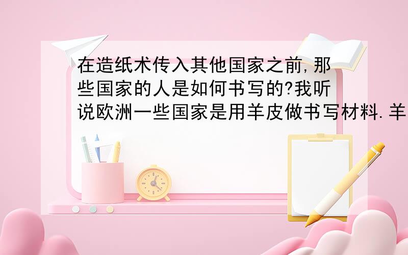 在造纸术传入其他国家之前,那些国家的人是如何书写的?我听说欧洲一些国家是用羊皮做书写材料.羊皮是好,但我想这不是平民百姓能用得起的.还有什么?