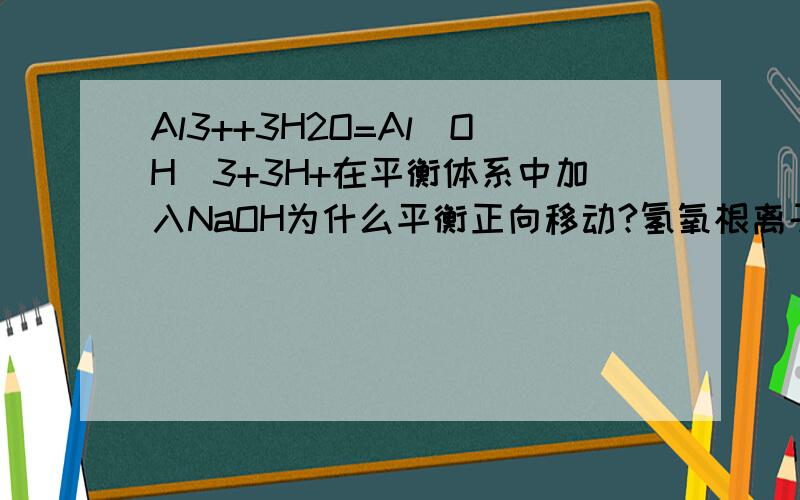 Al3++3H2O=Al（OH）3+3H+在平衡体系中加入NaOH为什么平衡正向移动?氢氧根离子不和Al离子反应么.