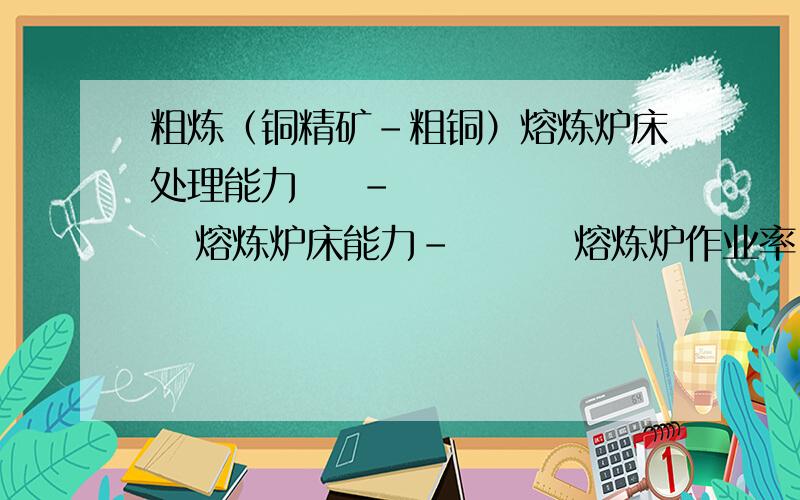 粗炼（铜精矿-粗铜）熔炼炉床处理能力    -        熔炼炉床能力-        熔炼炉作业率 熔炼渣含铜-                 熔炼工序铜回收率- 吹炼炉利用系数-              吹炼炉作业率        吹炼工序直接