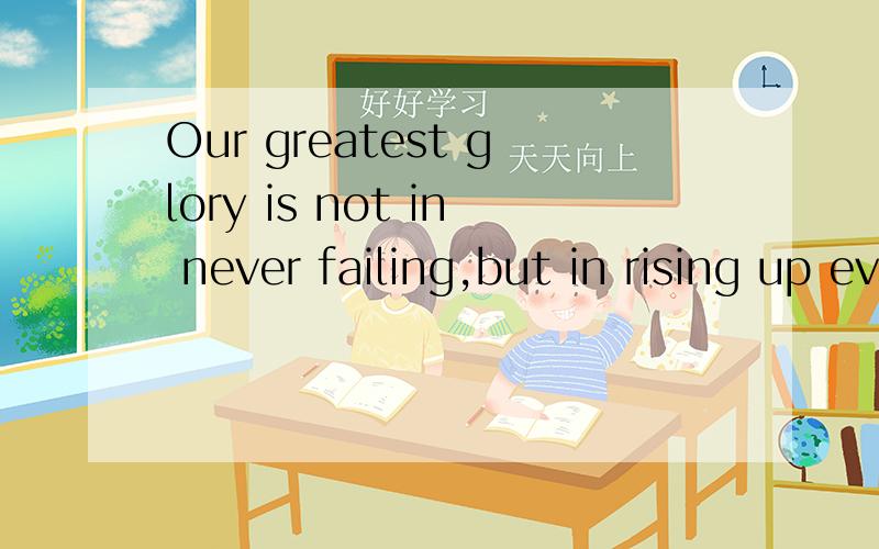 Our greatest glory is not in never failing,but in rising up every time we fail.人最值得骄傲的不是从没跌倒过,而是每次跌倒了又会重新站起.请问这里的never为什么不放在介词in的前面?即为什么不是Our greatest g