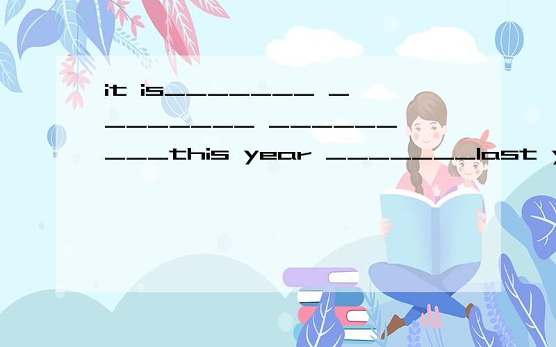 it is_______ ________ _________this year _______last year.今年没有去年冷.