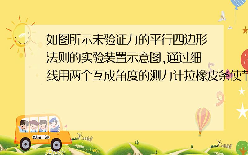 如图所示未验证力的平行四边形法则的实验装置示意图,通过细线用两个互成角度的测力计拉橡皮条使节点一道某一位置O,此时需要记下 1,2,3然后,只用一个测力计再把橡皮条拉长,使节点到达