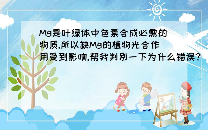 Mg是叶绿体中色素合成必需的物质,所以缺Mg的植物光合作用受到影响.帮我判别一下为什么错误?