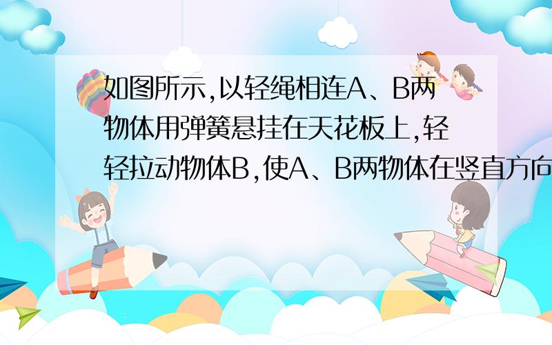 如图所示,以轻绳相连A、B两物体用弹簧悬挂在天花板上,轻轻拉动物体B,使A、B两物体在竖直方向上做简谐运动.若在A、B到达最高点时将两绳剪短,则此后A振幅的变化情况是A、一定增大B、可能