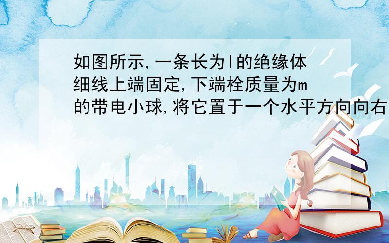 如图所示,一条长为l的绝缘体细线上端固定,下端栓质量为m的带电小球,将它置于一个水平方向向右,大小为E的匀强电场中,已知细线向右偏到和竖直成α角时,小球处于静止平衡状态,若将小球向