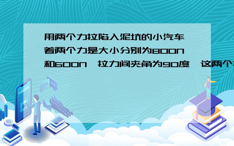 用两个力拉陷入泥坑的小汽车,着两个力是大小分别为800N和600N,拉力间夹角为90度,这两个拉力的合力大小