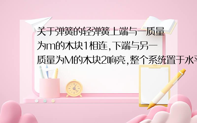 关于弹簧的轻弹簧上端与一质量为m的木块1相连,下端与另一质量为M的木块2响亮,整个系统置于水平放置的光滑木板上,并处于静止状态.现将木板沿水平方向突然抽出,设抽出后的瞬间,求木块1