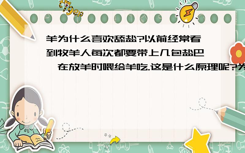 羊为什么喜欢舔盐?以前经常看到牧羊人每次都要带上几包盐巴,在放羊时喂给羊吃.这是什么原理呢?为啥羊需要摄入这么多盐?PRCSZ2012,是你无知吧!