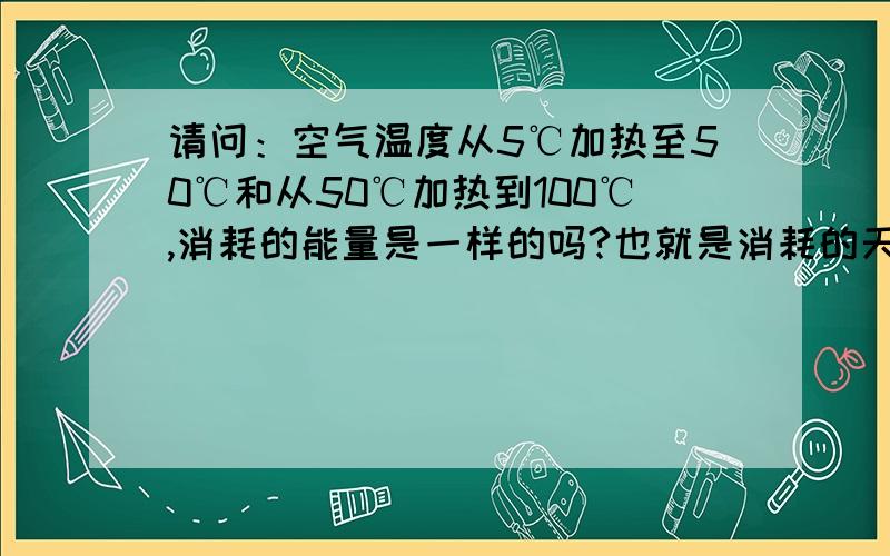 请问：空气温度从5℃加热至50℃和从50℃加热到100℃,消耗的能量是一样的吗?也就是消耗的天然气是否一样