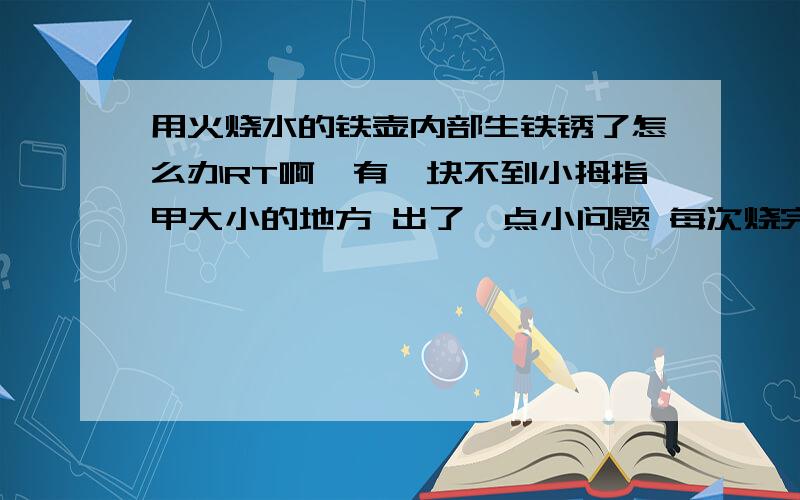 用火烧水的铁壶内部生铁锈了怎么办RT啊,有一块不到小拇指甲大小的地方 出了一点小问题 每次烧完水 晾干了的壶 那里就生一小块铁锈.把黄的铁锈擦了去 下次烧完了就又黑了 有什么办法能