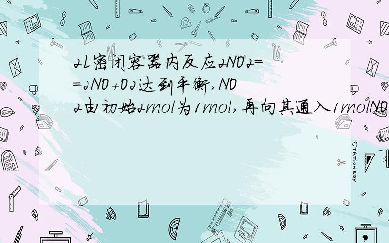 2L密闭容器内反应2NO2==2NO+O2达到平衡,NO2由初始2mol为1mol,再向其通入1molNO2和1molNO混合气体温度不变,平衡向哪里移动,有人说算K,有人说用等效平衡,类似问题到底怎么看