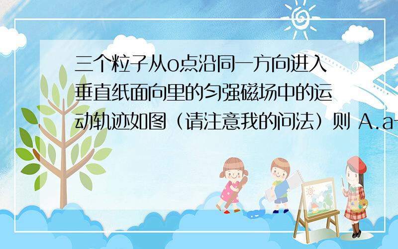 三个粒子从o点沿同一方向进入垂直纸面向里的匀强磁场中的运动轨迹如图（请注意我的问法）则 A.a一定带正电,B,b一定带正电,C,c一定带正电,D,b一定带负电,    我想问下怎么用洛伦兹力的左手