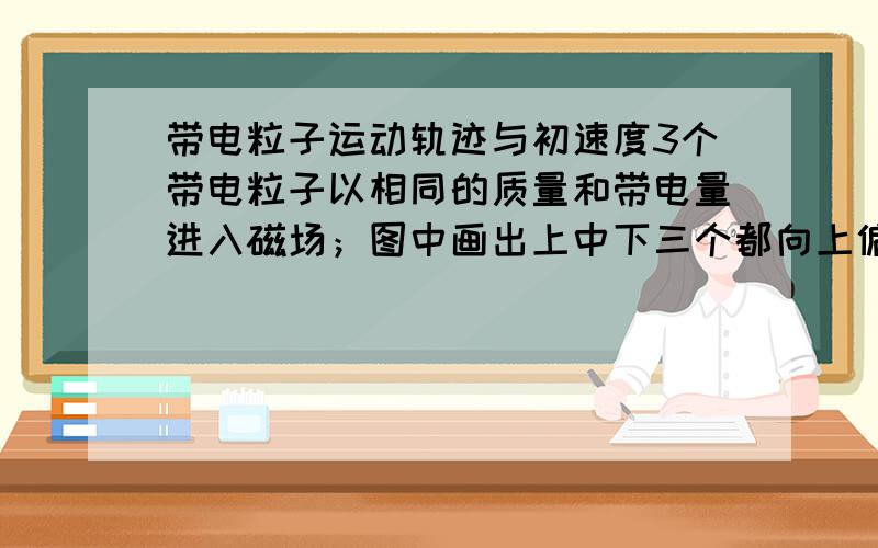 带电粒子运动轨迹与初速度3个带电粒子以相同的质量和带电量进入磁场；图中画出上中下三个都向上偏的轨迹!问哪个粒子初速度最大!原理是什么?可是；答案是中间的速度最大！另外。哪个