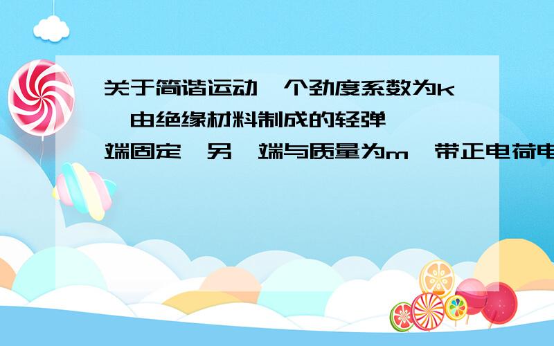 关于简谐运动一个劲度系数为k、由绝缘材料制成的轻弹簧,一端固定,另一端与质量为m、带正电荷电量为q的小球相连,静止在光滑绝缘水平面上.当加上如图所示的场强为E的匀强电场后,小球开