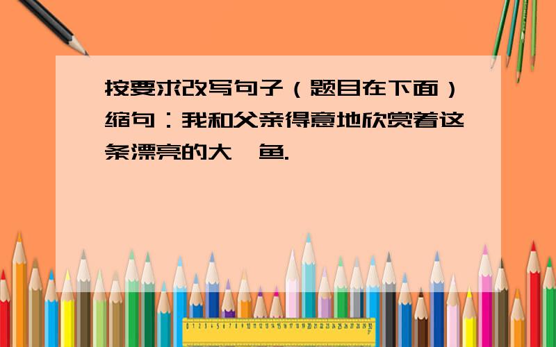 按要求改写句子（题目在下面）缩句：我和父亲得意地欣赏着这条漂亮的大鲈鱼.