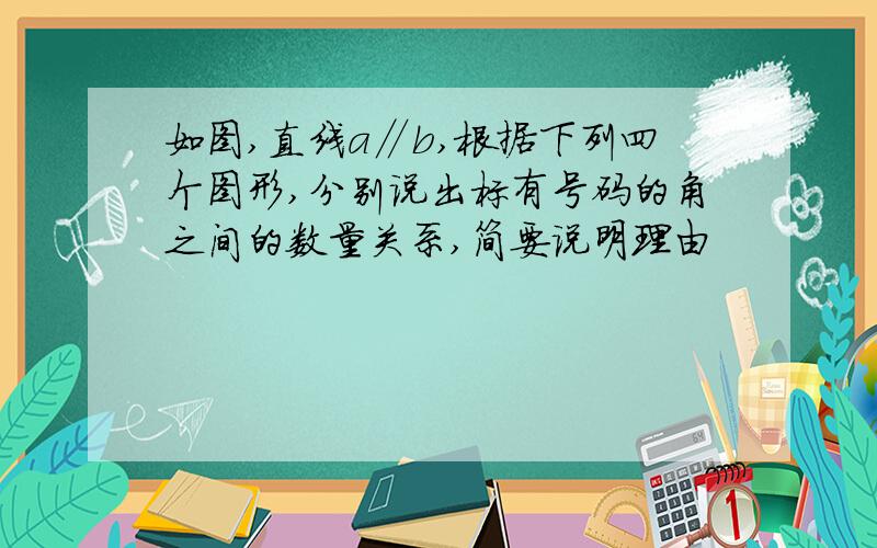 如图,直线a∥b,根据下列四个图形,分别说出标有号码的角之间的数量关系,简要说明理由