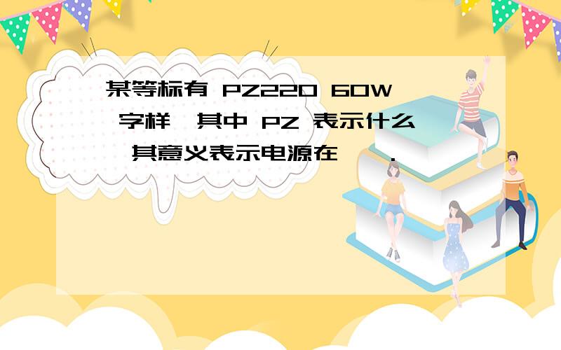 某等标有 PZ220 60W 字样,其中 PZ 表示什么,其意义表示电源在——.