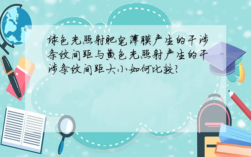 绿色光照射肥皂薄膜产生的干涉条纹间距与黄色光照射产生的干涉条纹间距大小如何比较?