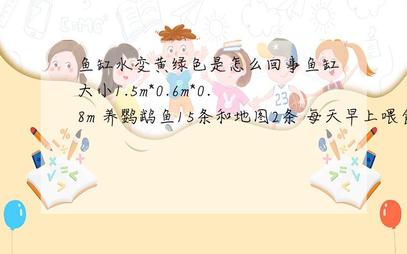 鱼缸水变黄绿色是怎么回事鱼缸大小1.5m*0.6m*0.8m 养鹦鹉鱼15条和地图2条 每天早上喂食一次 （吃饭小勺平平一勺和少许干虾）过滤是上槽过滤（滤泵40W1800转）缸底有少许的粪便 光线还可以没